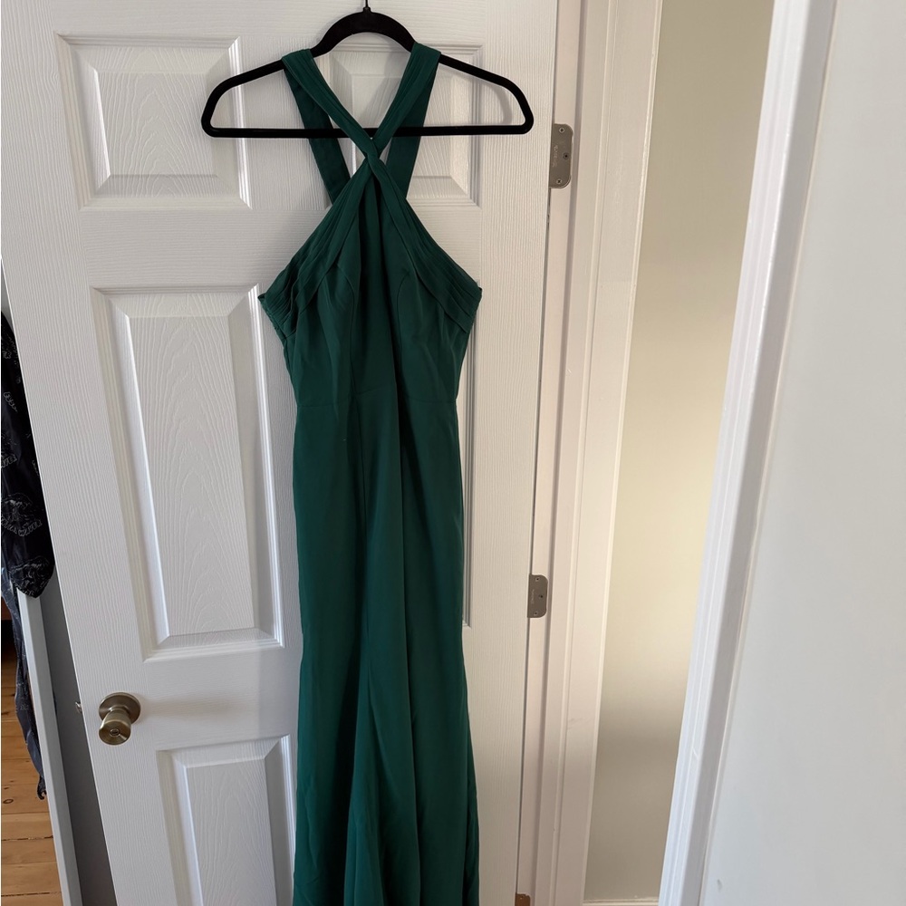 Azazie Emerald Green Halter Bridesmaid Dress, Size 10